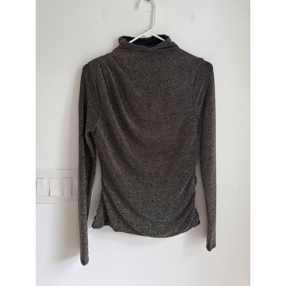 White House Black Market Metallic Mock Neck Ruched Draped Top Gold Black Small